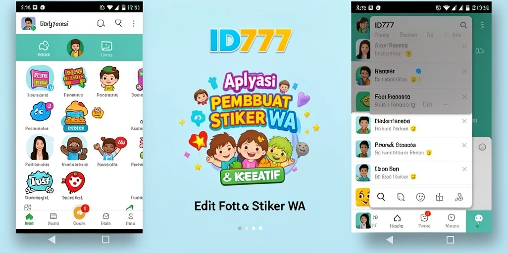 Tampilan antarmuka pengguna ID777 untuk membuat stiker WA yang kreatif.