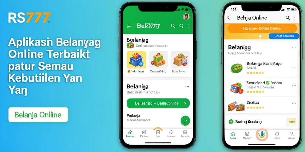 Tampilan antarmuka aplikasi RS777 dengan kategori belanja yang lengkap.