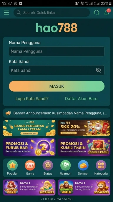 Tampilan halaman login hao788